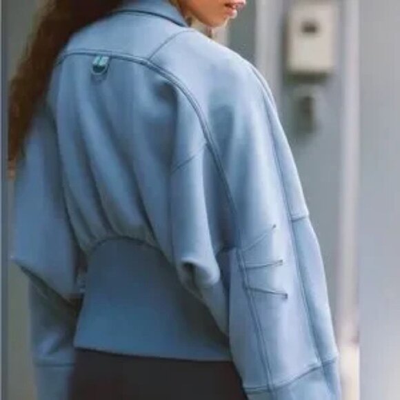 Free People FP Movement Off to the Races Bomber Jacket Blue NWOT M - Picture 2 of 12